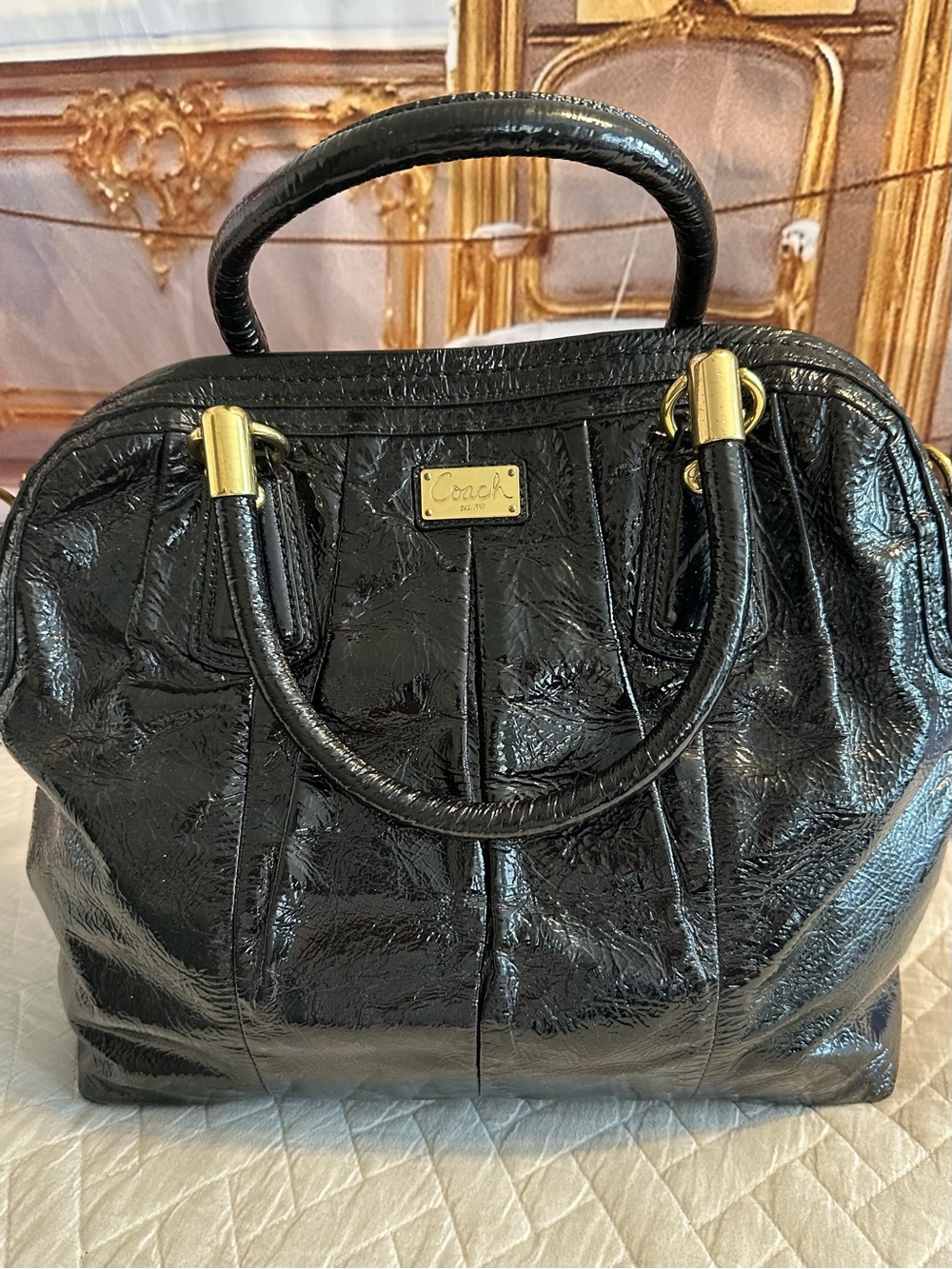 🎄 Coach Kristin black patent leather satchel 16016